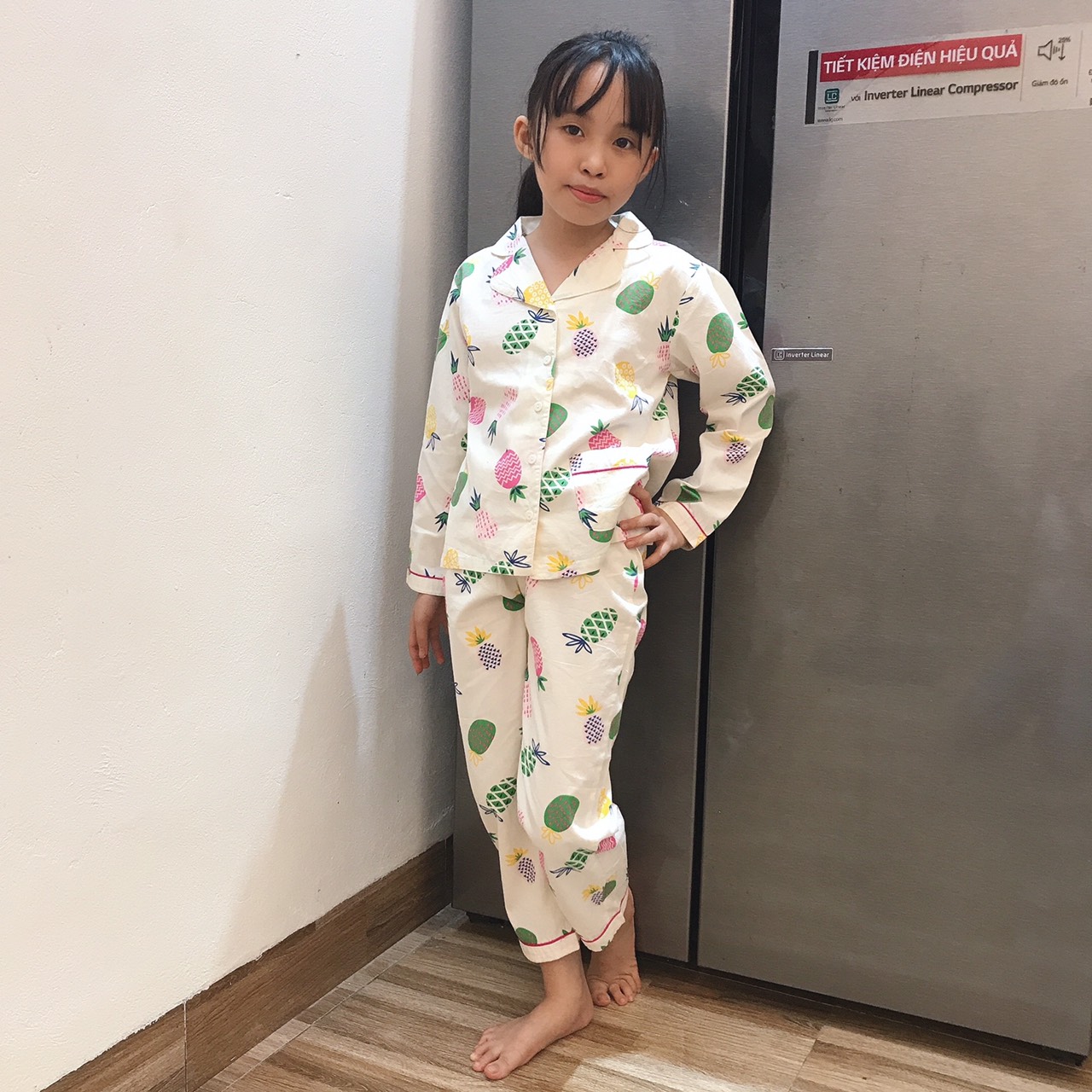 Bộ mặc nhà dài tay cho bé gái Bộ Pijama cho bé gái từ 20 kg đến 35 kg