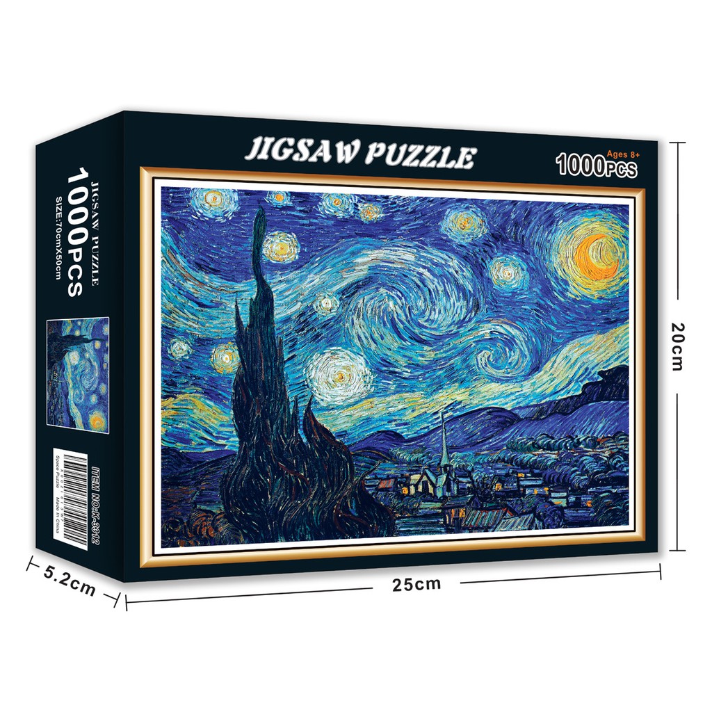 Bộ Tranh Ghép Xếp Hình 1000 Pcs Jigsaw Puzzle Starry Night của danh họa Vincent Van Gogh Thú Vị Cao Cấp