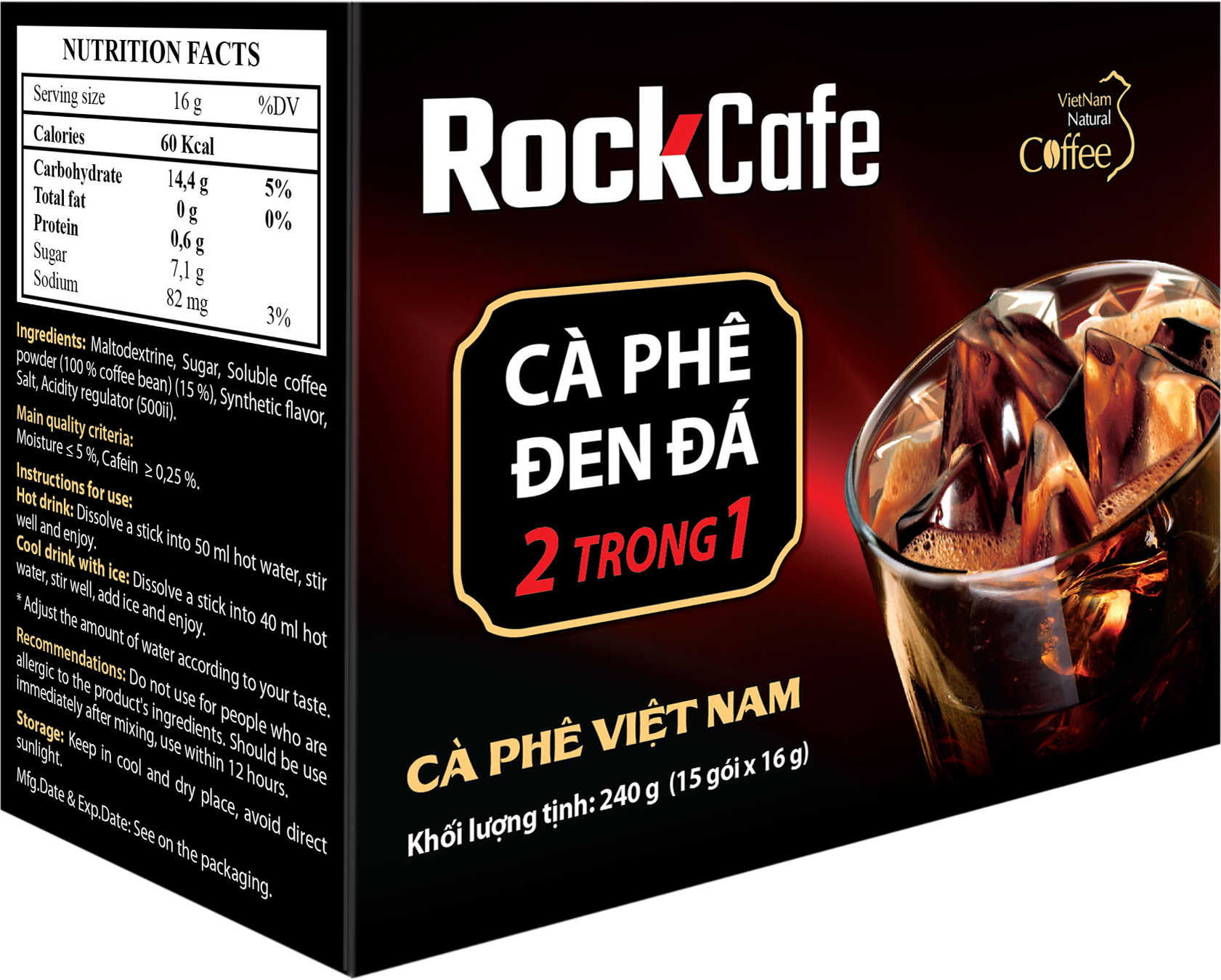 RockCafe - Cà phê đen đá 2 trong 1 (Hộp 15 gói x 16 gr)