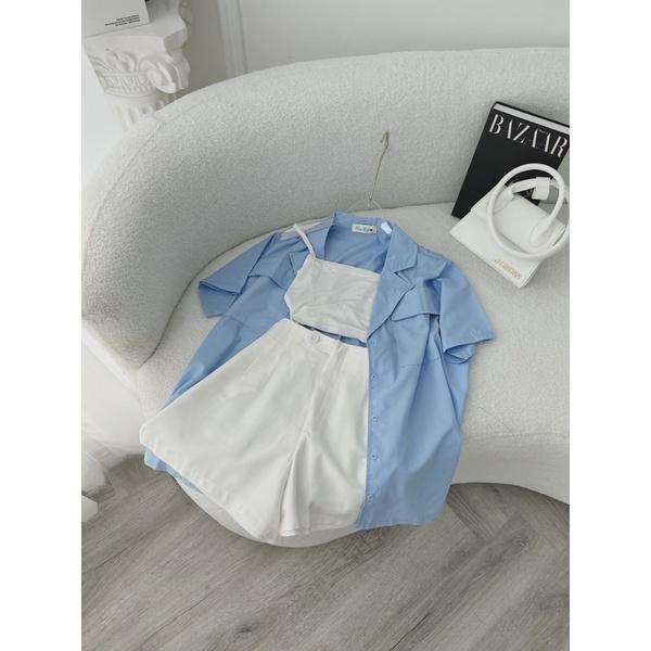 SET ÁO HAI DÂY ÁO SƠ MI KÈM SHORT