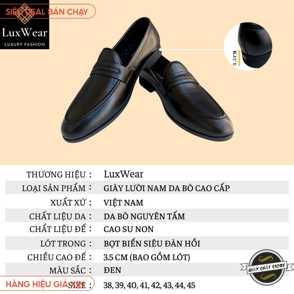 Giày lười nam da Pu cao cấp đế khâu LuxWear màu đen có quà tặng kèm tất lười hoặc lót giày cao cấp - GDC