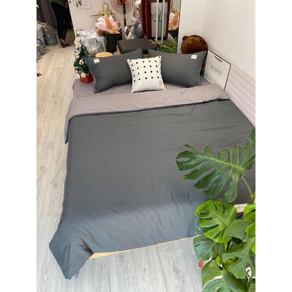 Bộ chăn ga gối cotton TC màu đỏ pha ghi
