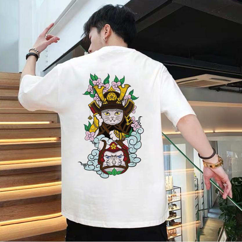 Áo Thun Tay Lỡ Nam_Nữ Unisex Mèo Samurai Siêu Ngầu