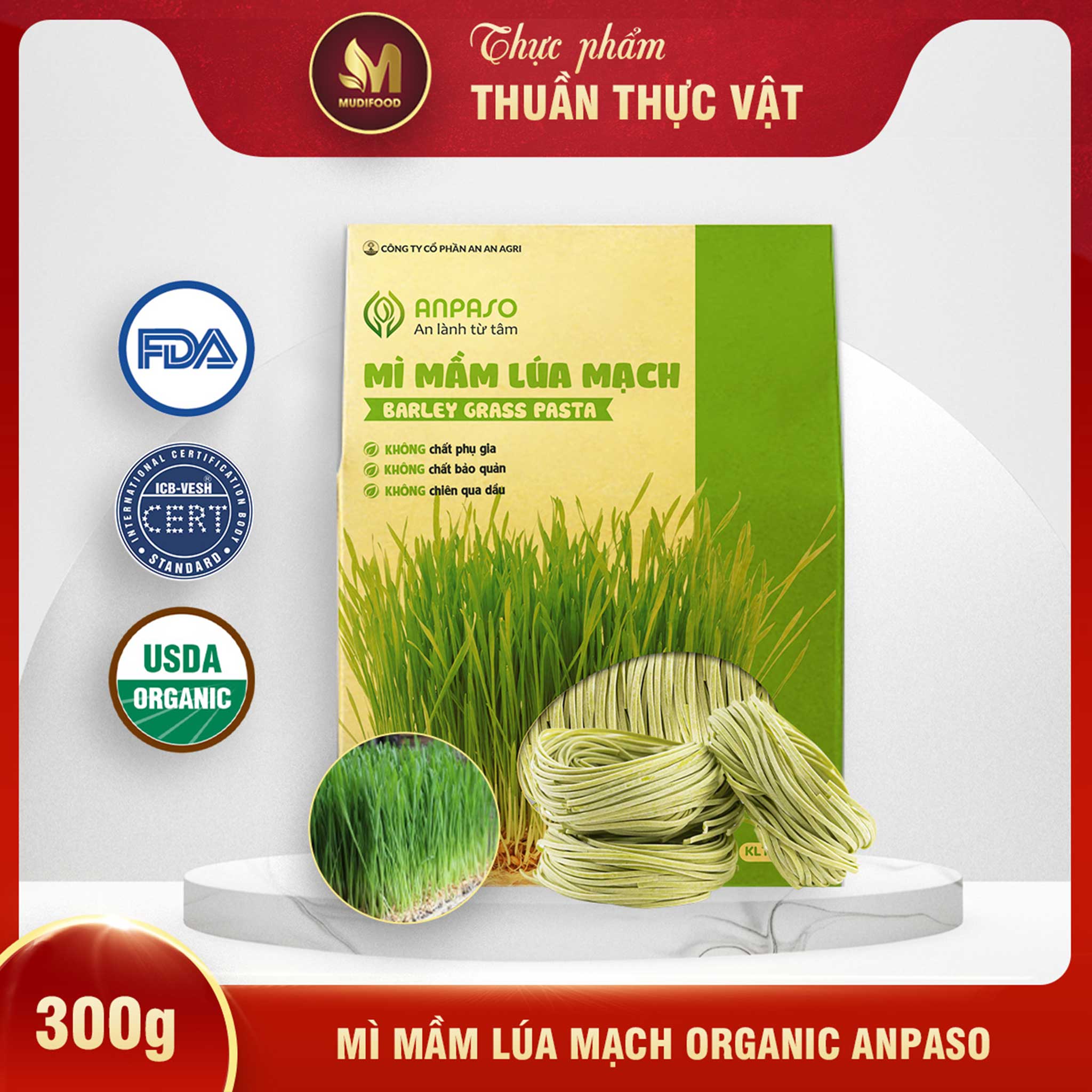 Mì Rau Củ Mầm Lúa Mạch Organic Anpaso 120g/ 300g - Cung Cấp Nhiều Vitamin, Giàu Sắt, Protein Thực Vật, Chất Xơ, Tốt Cho Sức Khỏe, Tăng Cường Hệ Miễn Dịch, Hỗ Trợ Tiêu Hóa - Người Tập Gym và Yoga, Ăn Kiêng, Ăn Chay, Giảm Cân, Eat Clean