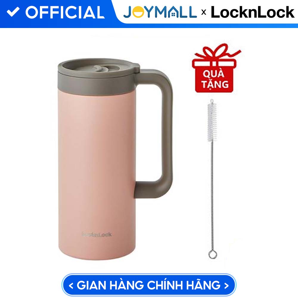 Ly Giữ Nhiệt Lock&Lock Có Tay Cầm Table Mug LHC4247 - Hàng Chính Hãng, Đóng Mở Nắp Bằng Một Tay - Tặng Kèm Cọ Rửa Ống Hút