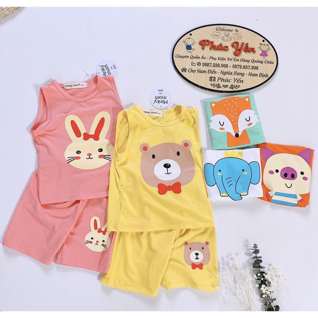 Bộ ba lỗ chất cotton 100% - Bộ ba lỗ minky mom in họa tiết lợn cam cho bé ( cân nặng từ 8-19kg) (1471)