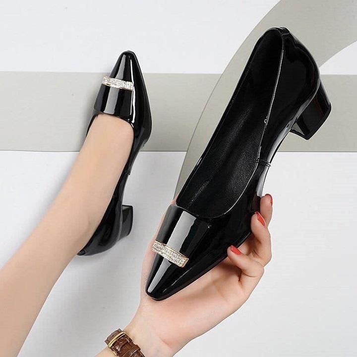 Giày búp bê nữ cao gót 2p RO361 ROSATA tại BCASHOP - màu đen