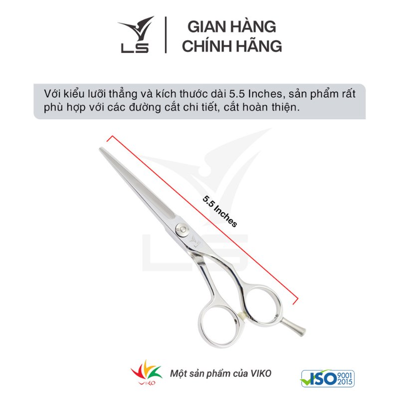 Kéo cắt tóc LS lưỡi thẳng quai offset phẳng đỡ ngón tháo rời CB11/5.5