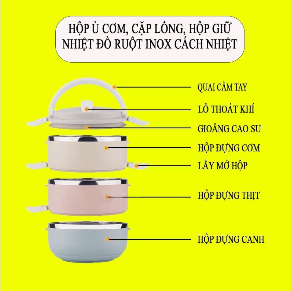 Hộp Ủ Cơm, Cặp Lồng Cơm Lúa Mạch, Hộp Giữ Nhiệt Đồ Ăn Ruột Inox 4 Tầng Tiện Dụng - Hàng Chất Lượng
