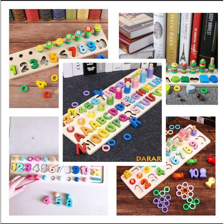 Đồ Chơi Gỗ Montessori, Cột Tính Học Đếm Bậc Thang Giúp Bé Nhận Biết Chữ Cái, Số Đếm, Hình Khối Và Màu Sắc