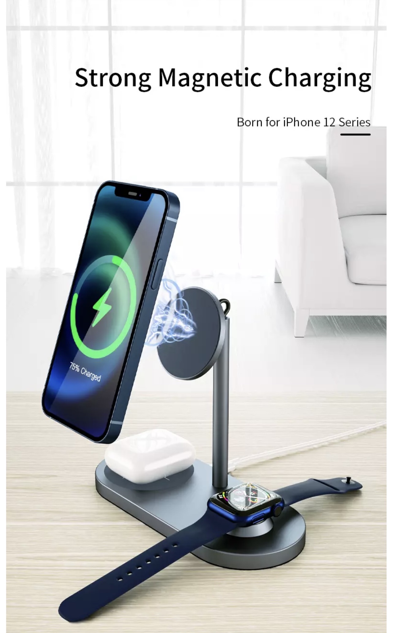 Đế Sạc Wiwu Power Air X23 3 In 1 Dành Cho Apple Watch, Iphone 12 Series, Tai Nghe Không Dây Hỗ Trợ Sạc Nhanh 15W - Hàng Chính Hãng