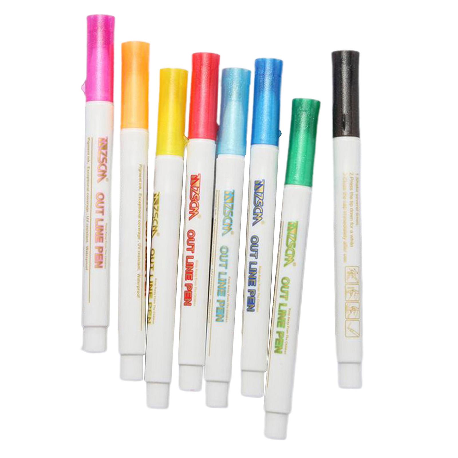 Outline Pens Double Line Metallic Markers, 8 Colors Outline Paint Doodle Pens
