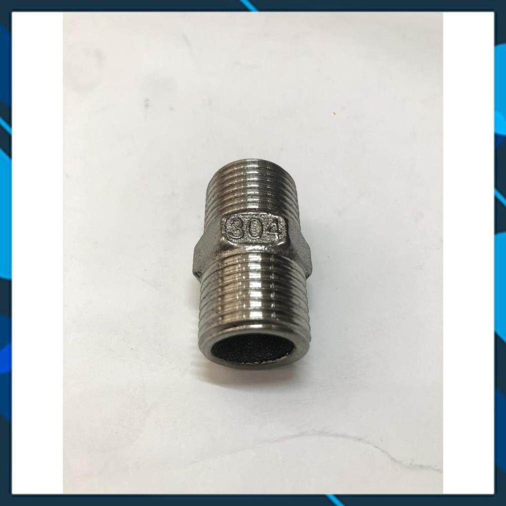 Níp, Kép, Nối 2 Đầu Ren Ngoài 21mm Đồng Thau - Inox Sần 304 - Inox Bóng