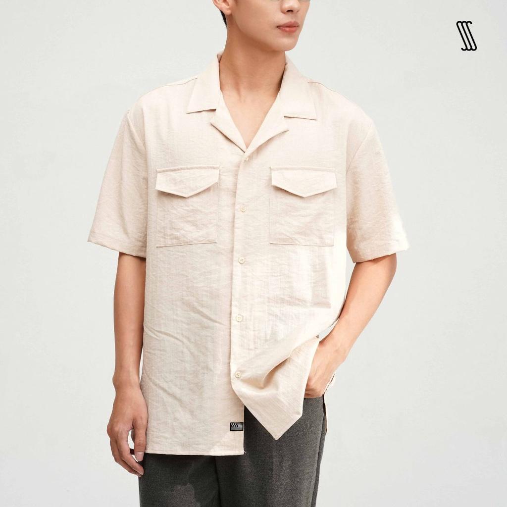 Áo sơ mi cổ cuban tay ngắn nam SSSTUTTER linen thoáng mát túi hộp có thêu hoa Sunflower Cuban Shirt