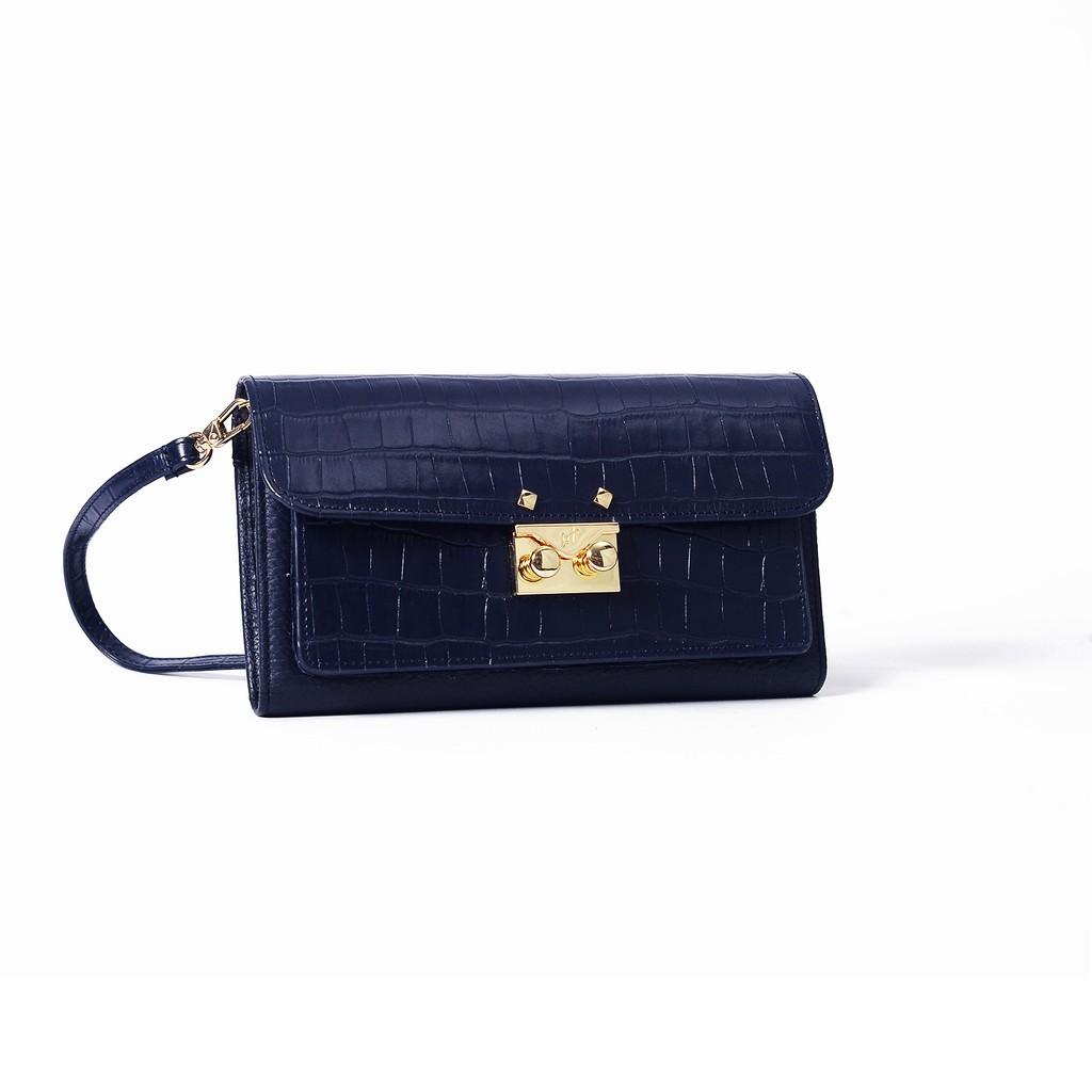 Ví Cầm Tay Nữ Có Quai Đeo Da Bò Cao Cấp Màu Đỏ, Màu Xanh Navy WT Leather 0954.3, 0954.7