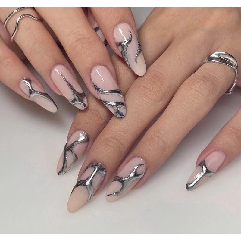 Gel metal vẽ móng nail 2 màu cơ bản vàng và bạc, gel vẽ inox hũ 8g siêu đặc