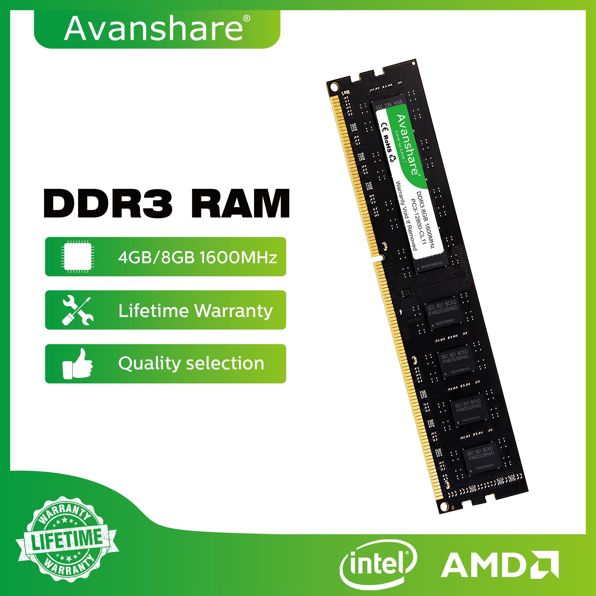 Avanshare Ram DDR3 DDR4 16GB 8GB 4GB 2GB 1333 1600 2400 2666 3200MHz Bộ nhớ máy tính để bàn UDIMM cho tất cả các bo mạch chủ Intel AMD