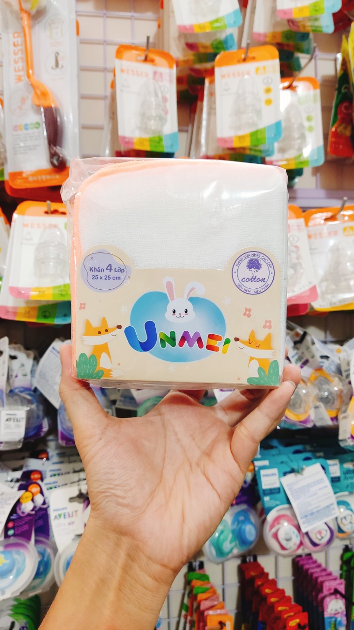 Bịch 10 Khăn sữa Cotton viền màu 4 lớp an toàn cho trẻ sơ sinh - Unmei