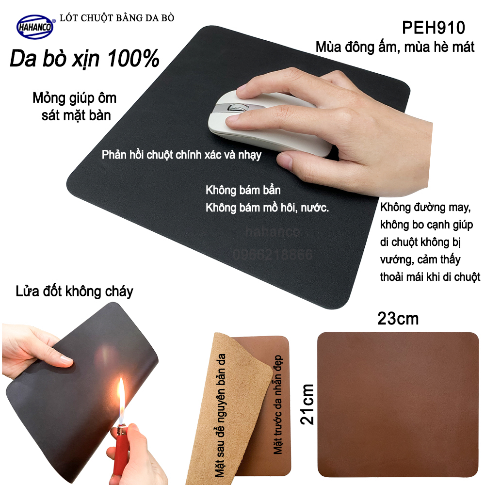 Miếng lót chuột gaming, pad bằng da bò xịn (PEH910) chống nước, trơn trượt siêu bền - Mouse Pads Leather of HAHANCO - Hàng chính hãng