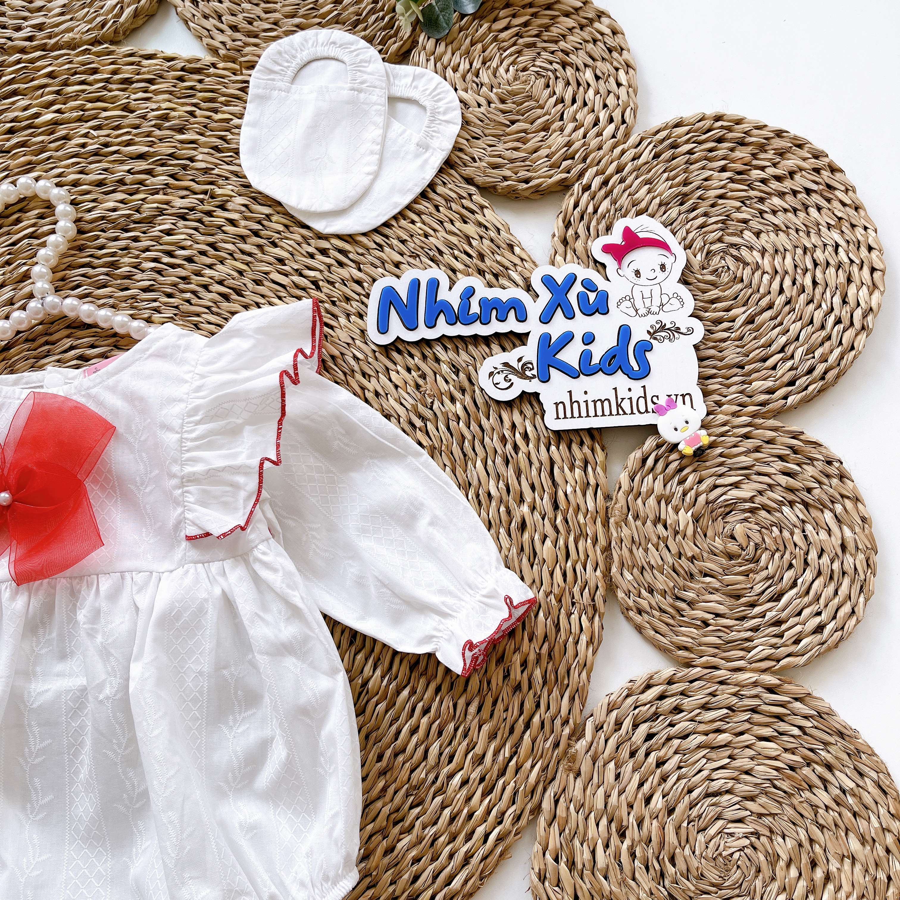 Bodysuit Nơ Handmade Bé Gái 3 Đến 12kg, Áo Liền Quần Bé Gái Chất Thô Nhật [A406