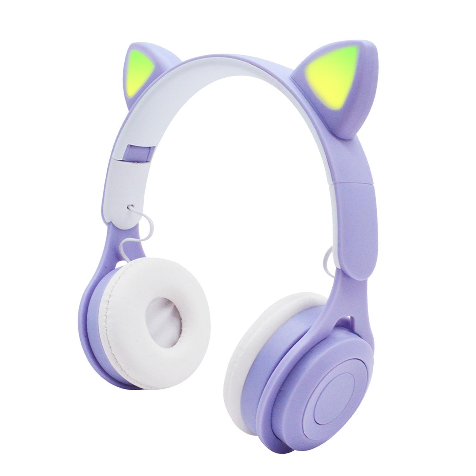 2Sets Cat Ear LED Light Up Wireless Foldable Headphones Over Ear with Mic