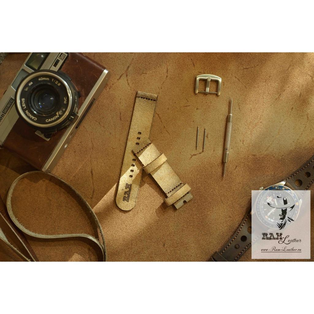 DÂY ĐỒNG HỒ DA BÒ LỘN VÀNG BÒ  - RAM SIMPLE - ĐỦ SIZE 18, 20, 22, SAMSUNG, APPLE WATCH