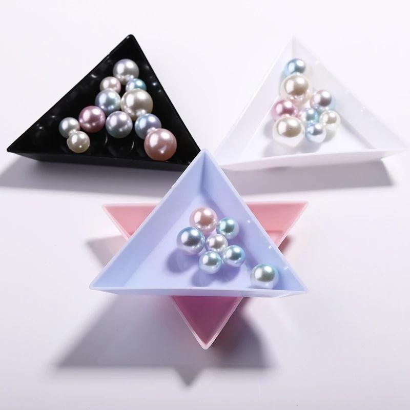 Triangle DIY Manicure Rhinestone Beads Storage Display Plastic Tray/ Nail Art Accessories Sorting Organize Plate