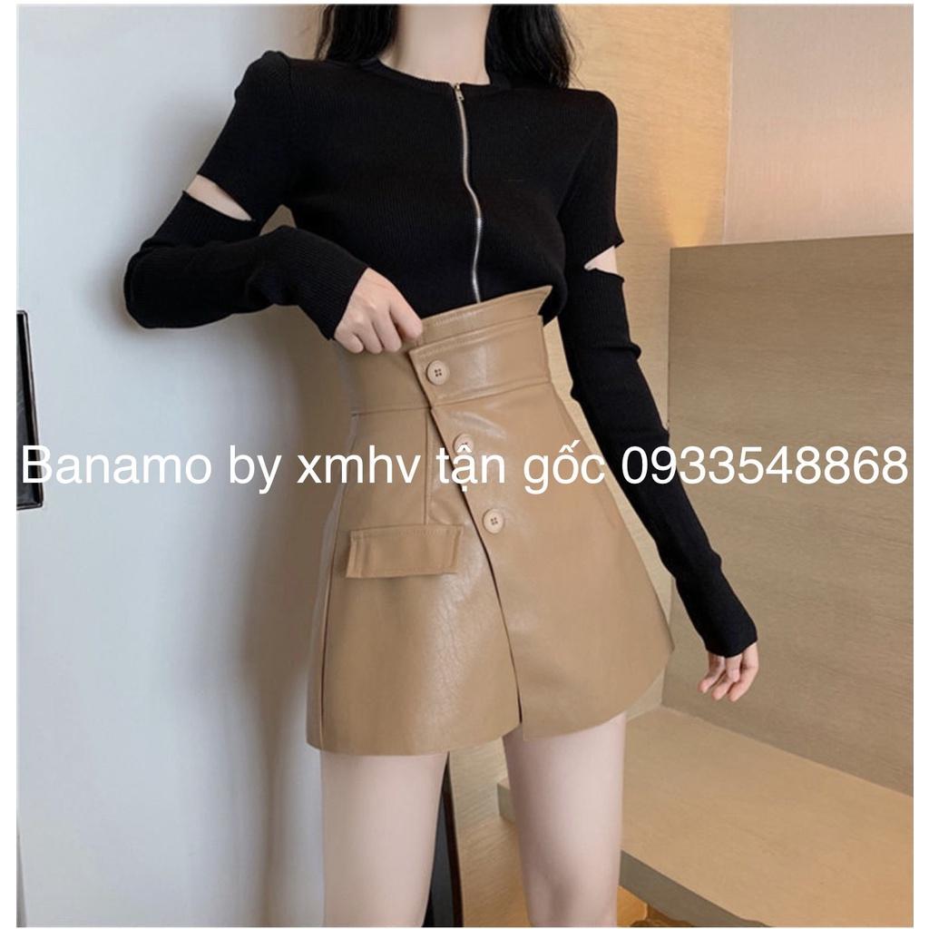 QUẦN VÁY DA MÀU ĐEN NÂU HOT HIT HIỆN ĐẠI THỜI TRANG BANAMO FASHION quần da 3 khuy 693