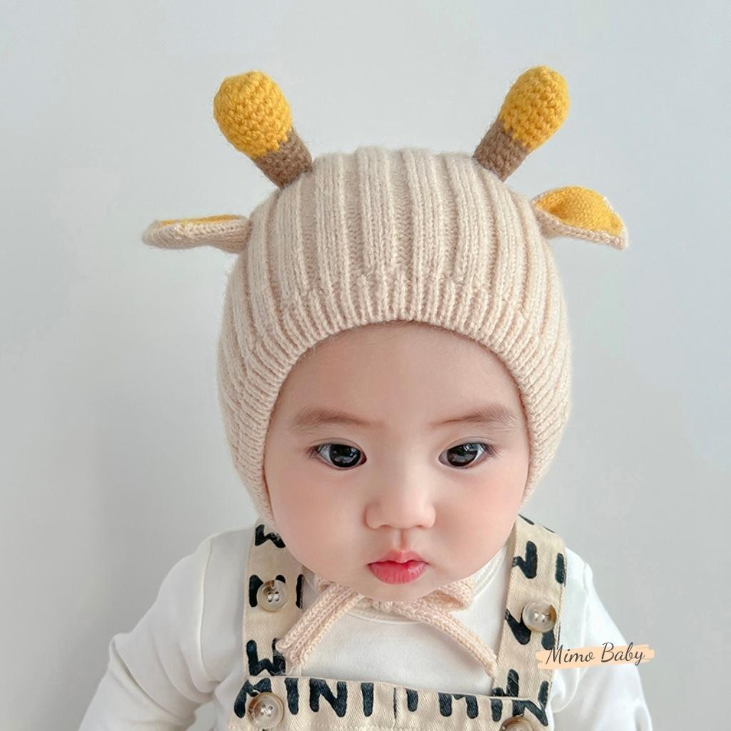 Mũ len sừng hươu dễ thương, nón len sọc dọc mùa đông cho bé ML191 Mimo Baby
