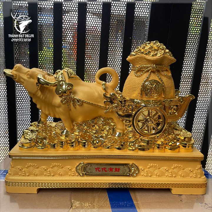 Tượng Trâu Vàng Kéo Tài Lộc Size 42, Quà Tặng Tân Gia Khai Trương Sinh Nhật Tặng Sếp Tặng Đối Tác , Người Tuổi Sửu
