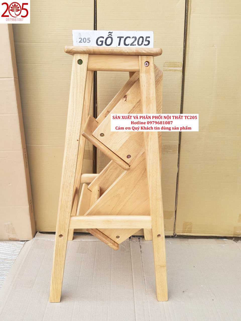 GHẾ THANG GỖ CAO SU 3 BẬC - 205 TC Folding Stair Chair