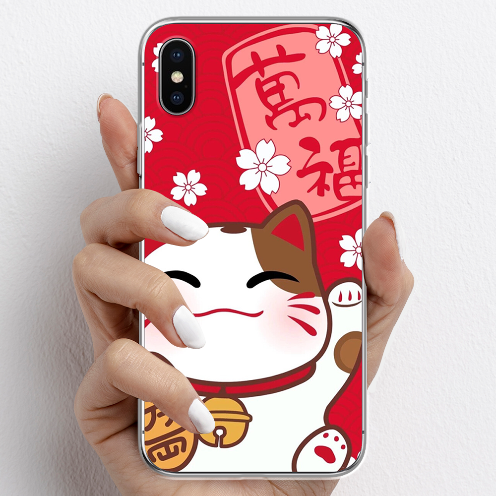 Ốp lưng cho iPhone X, iPhone XR nhựa TPU mẫu Mèo thần tài
