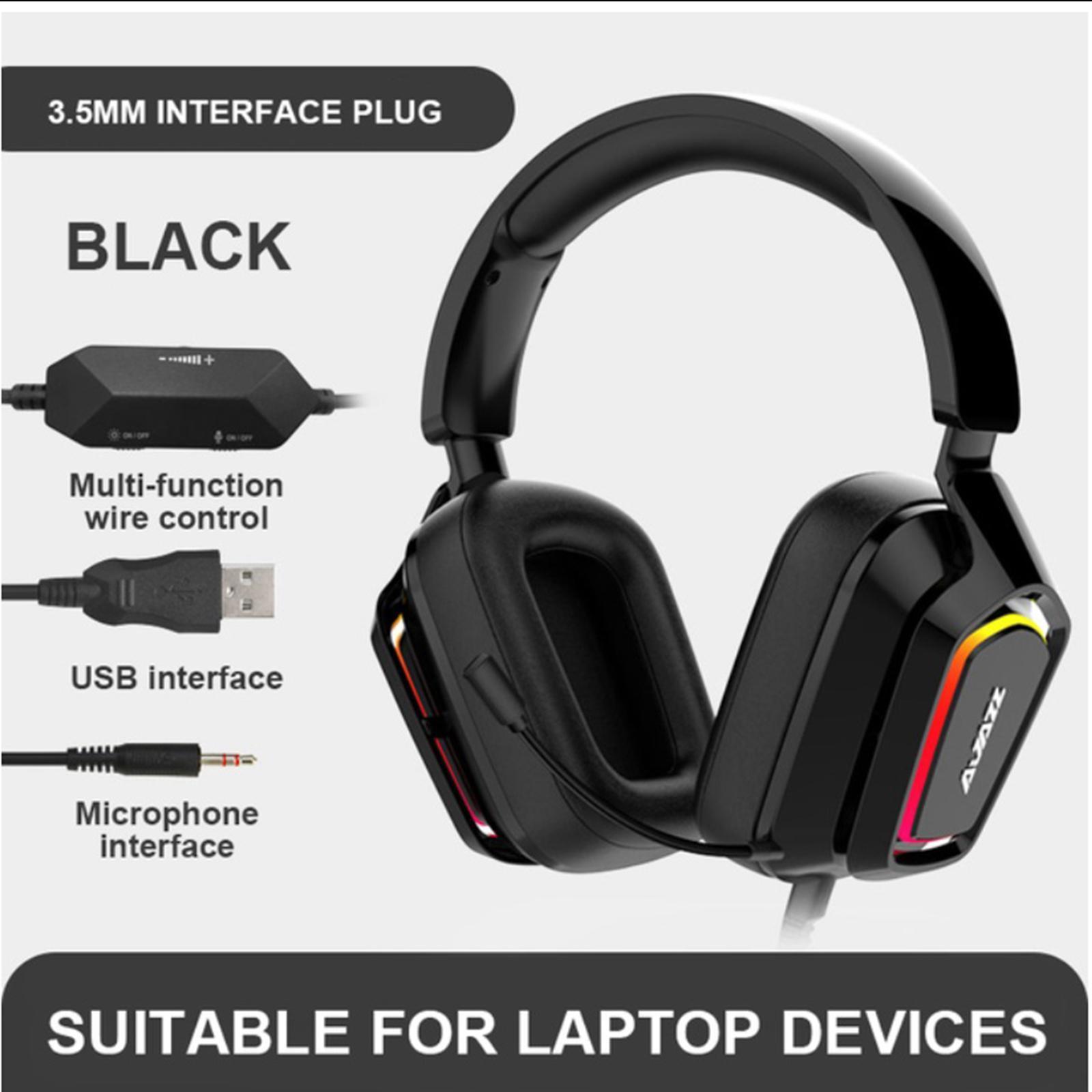 LED Colorful Over Ear Gaming Headset Headphones with Mic Black 3.5mm