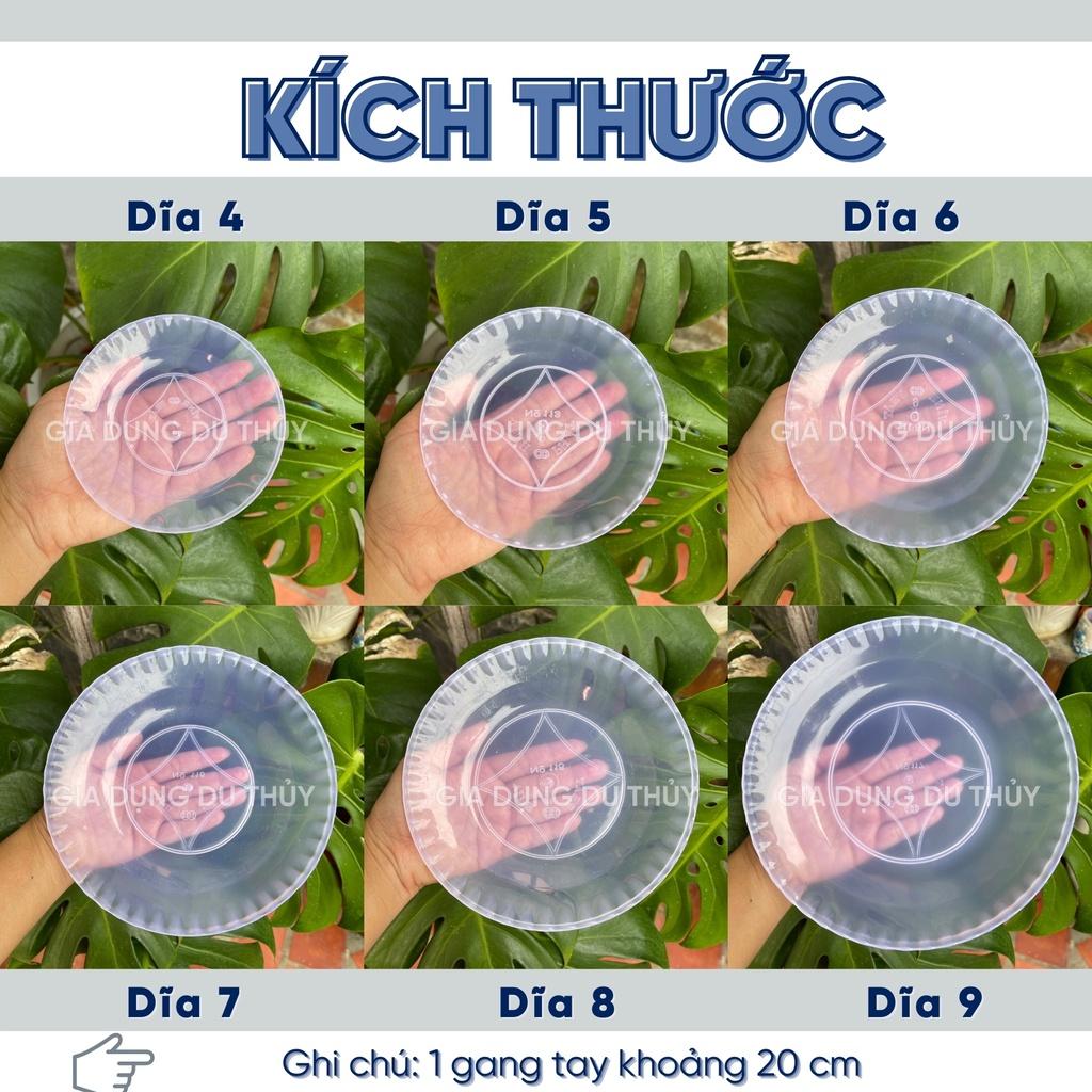 Dĩa nhựa tròn đường kính 10 - 25 cm không nứt vỡ màu xanh, trắng viền lượn sóng đẹp mắt, bền bỉ hàng đẹp