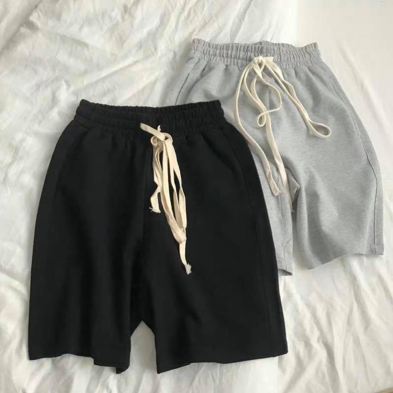 Quần đùi nam nữ trơn vải nỉ da cá lưng thun dây rút, quần short unisex ống rộng basic siêu mát