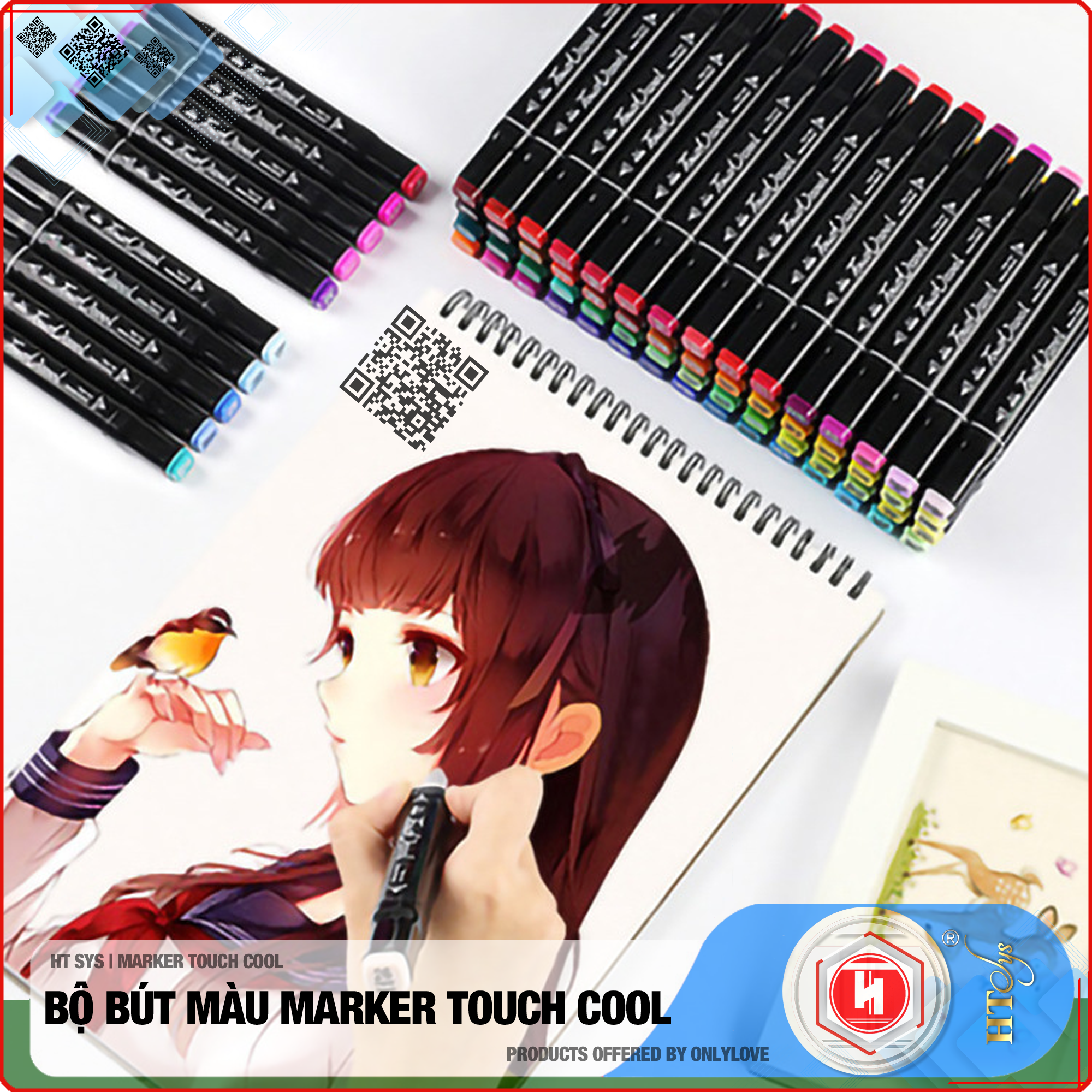 Bút màu Marker Touch Cool Cao Cấp - Bộ 30/40/60/80 - Màu Vẽ Chuyên Nghiệp - Vẽ Anime, Truyện Tranh Manga, Phong Cảnh, Thiết Kế Thời Trang, Đồ Họa, Mỹ Thuật Công Nghiệp - Tặng 1 Facial Cleaning Fad HT SYS - Hàng Nhập Khẩu