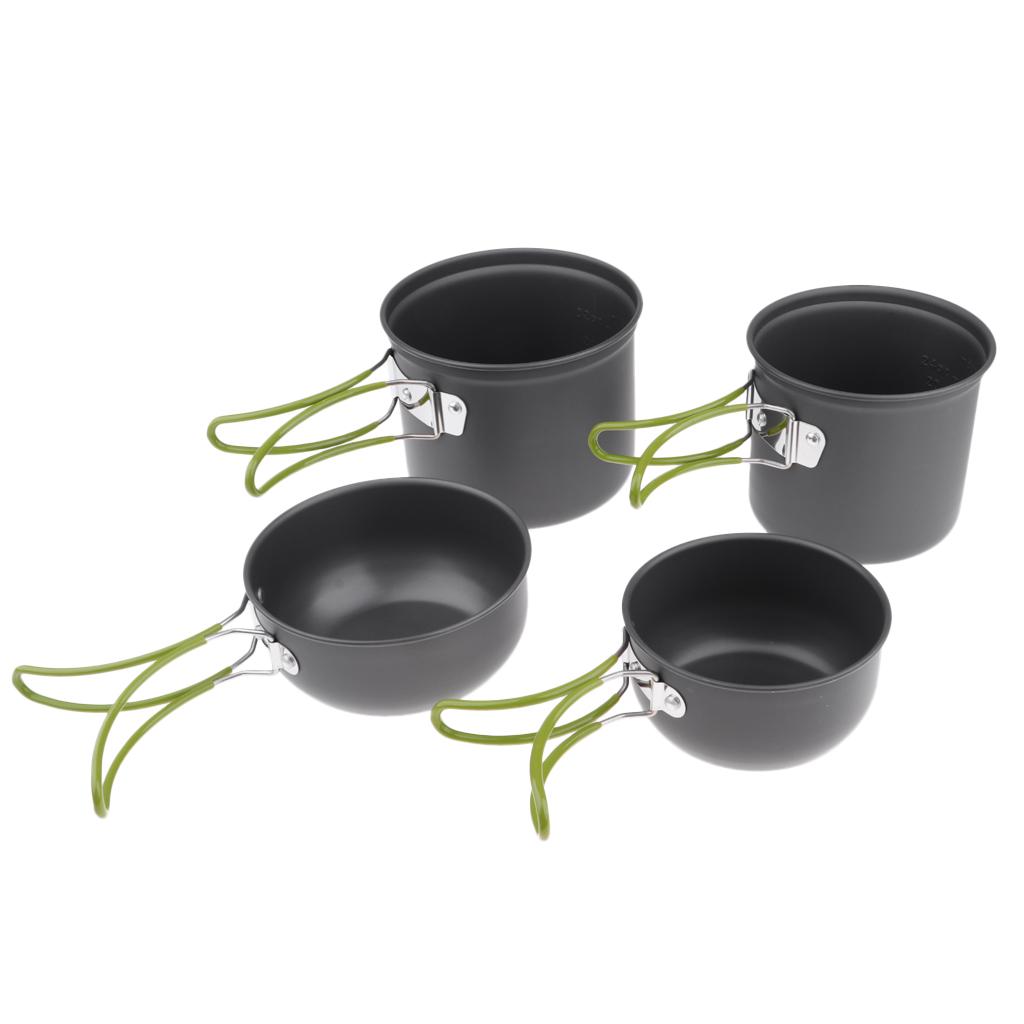 Cookware Travel Outdoor Camping Cooking Picnic Hiking Bowl Pot Pan Set of 4