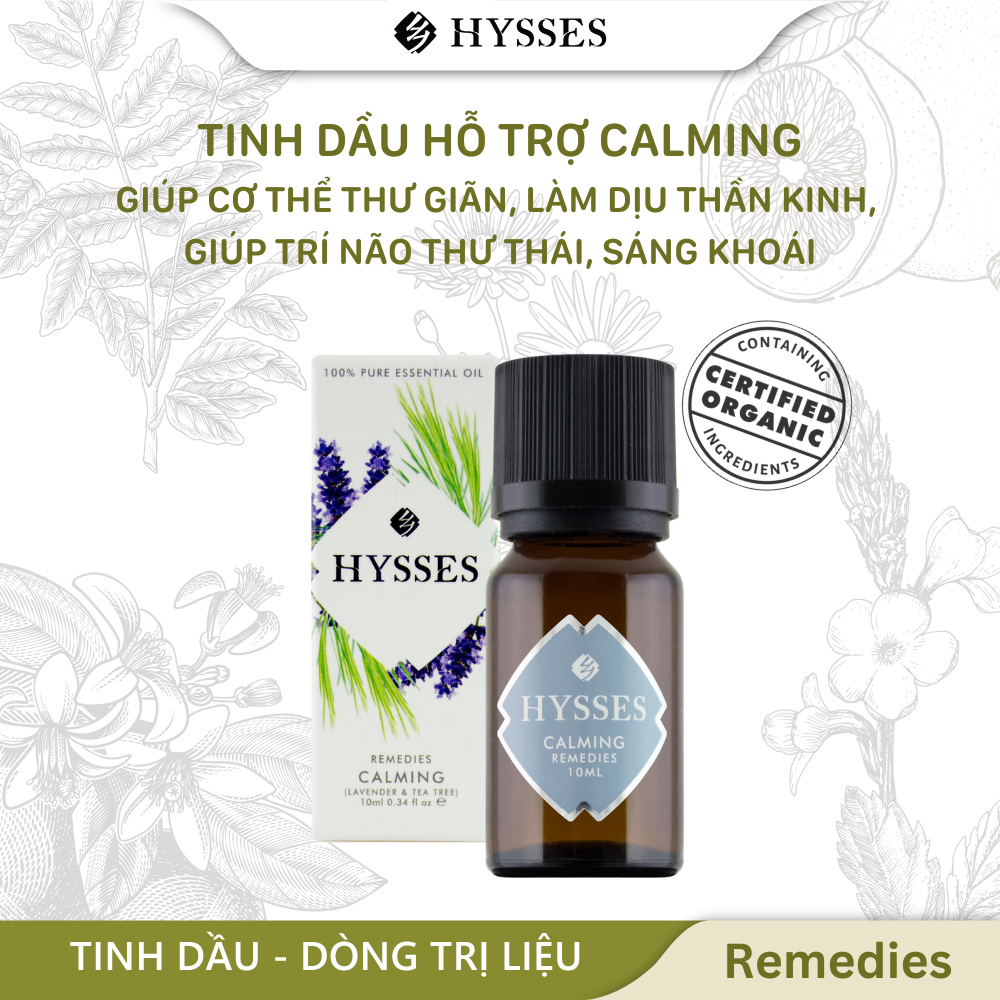 Tinh Dầu Cao Cấp Hysses Remedies Calming Hương Nhẹ Nhàng, Làm Dịu Thần Kinh, Giúp Cơ Thể Thư Giãn, Sảng Khoái Và Phục Hồi Năng Lượng Với Tinh Dầu Oải Hương và Tràm Trà Hữu Cơ Tự Nhiên