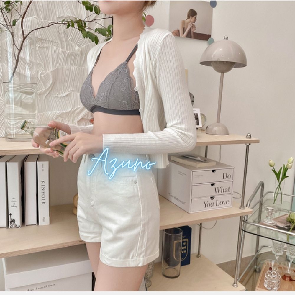 Áo Lót Nữ Không Gọng Viền Ren, Áo Ngực Đệm Mỏng  Hở Lưng Nâng Ngực Cao Cấp Azuno A6915