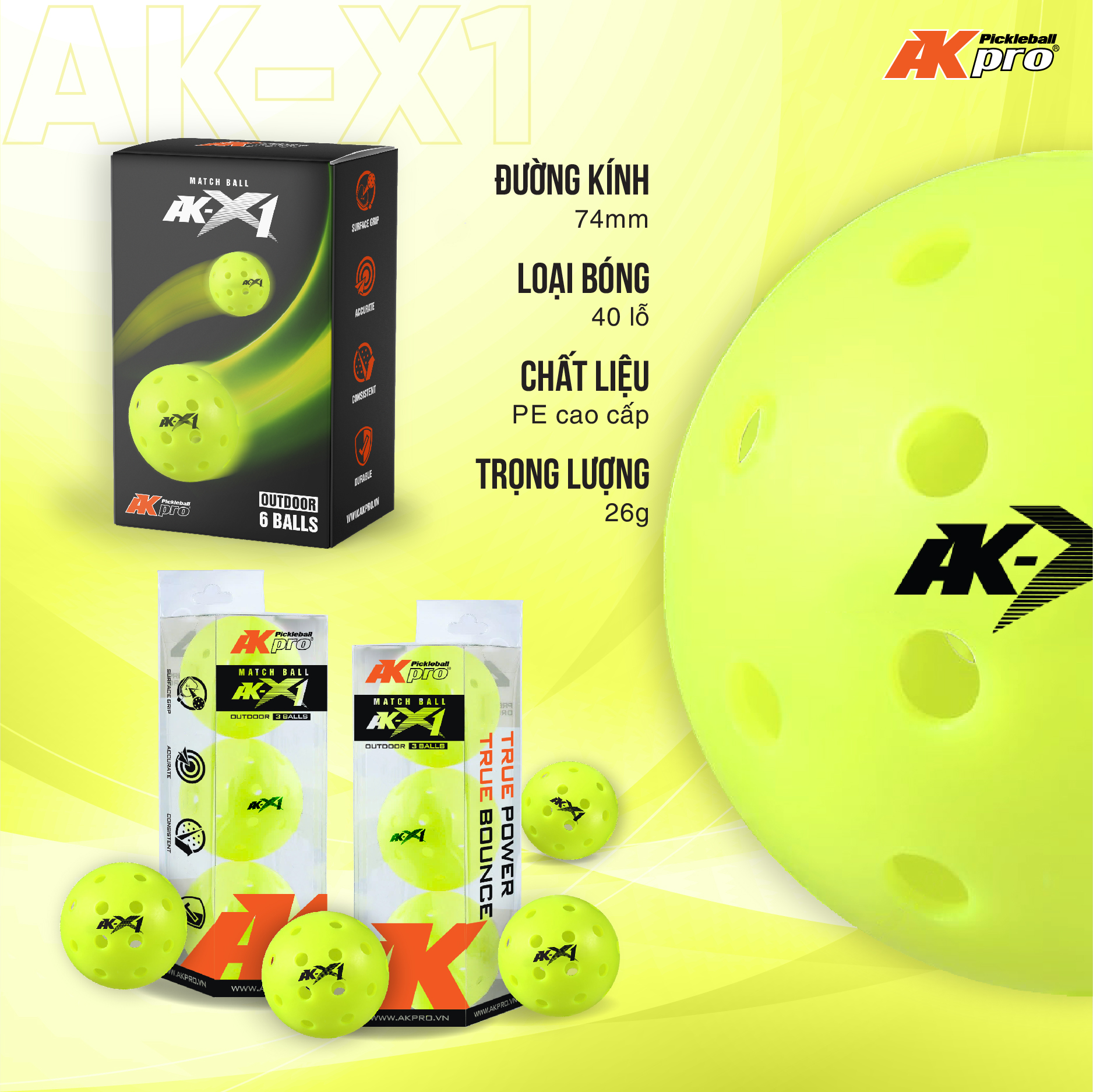 Bóng thi đấu Pickleball AK-X1