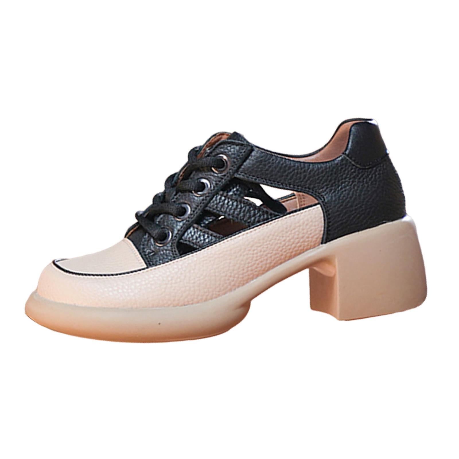 Women Heeled Sandals Chunky Heel Shoes Lightweight Lace up Closed Toe Unique High Heeled Wedge Sneakers Block Heel Sandals for Beach Outdoor