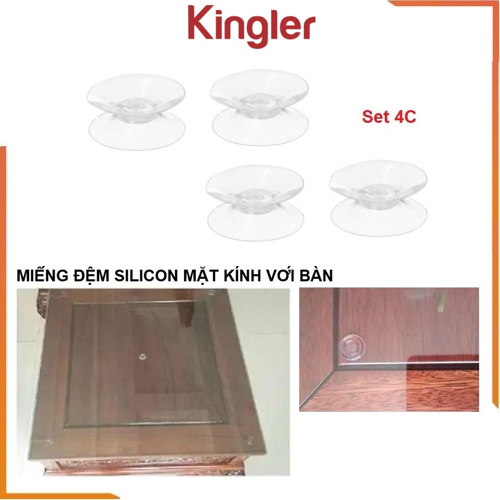 4 Đệm Hít Silicon Giữa Kính Và Mặt Bàn, Miếng Đệm Kê Kính Mặt Bàn, Chống Xê Dịch Và Trơn Trượt Mặt Kính. Kingler 5507