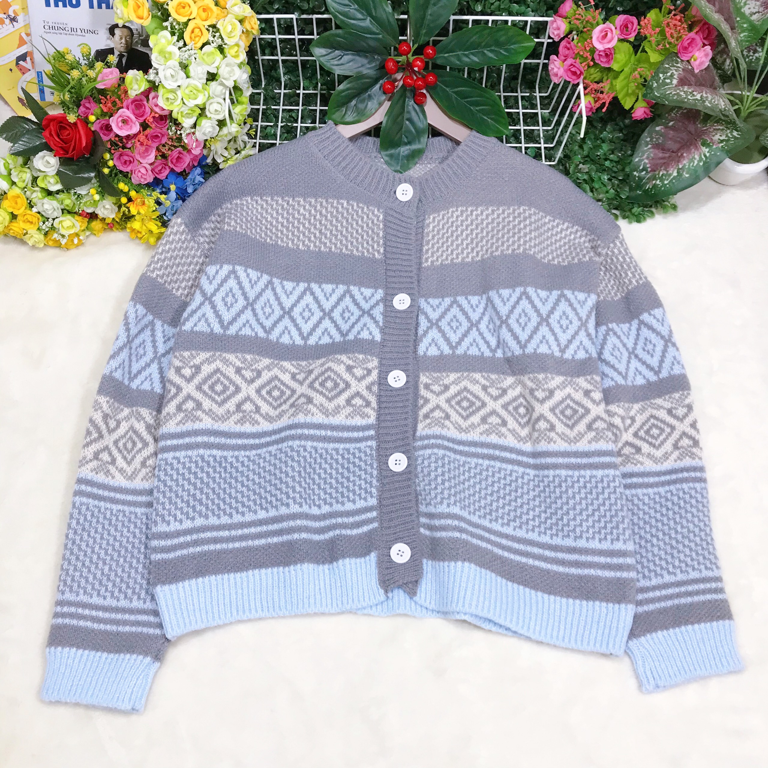 Áo khoác len nữ cardigan họa tiết thổ cẩm ulzzang - DL66186 - Hàng Quảng Châu cao cấp