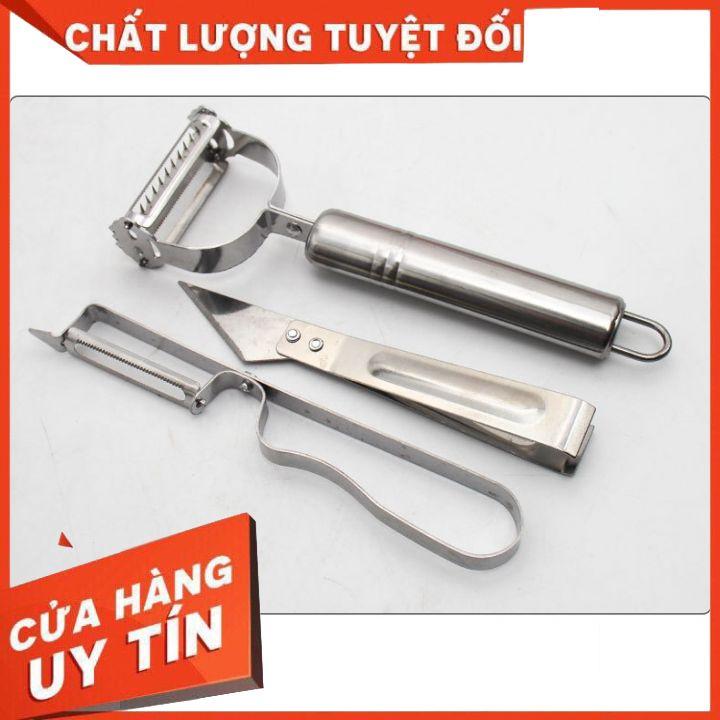 Bộ 3 Dụng Cụ Nạo Gọt Rau Củ Quả Đa Năng 2 Lưỡi, 1 Lưỡi, Kẹp Nhổ Lông Gà Chất Liệu Thép Không Gỉ