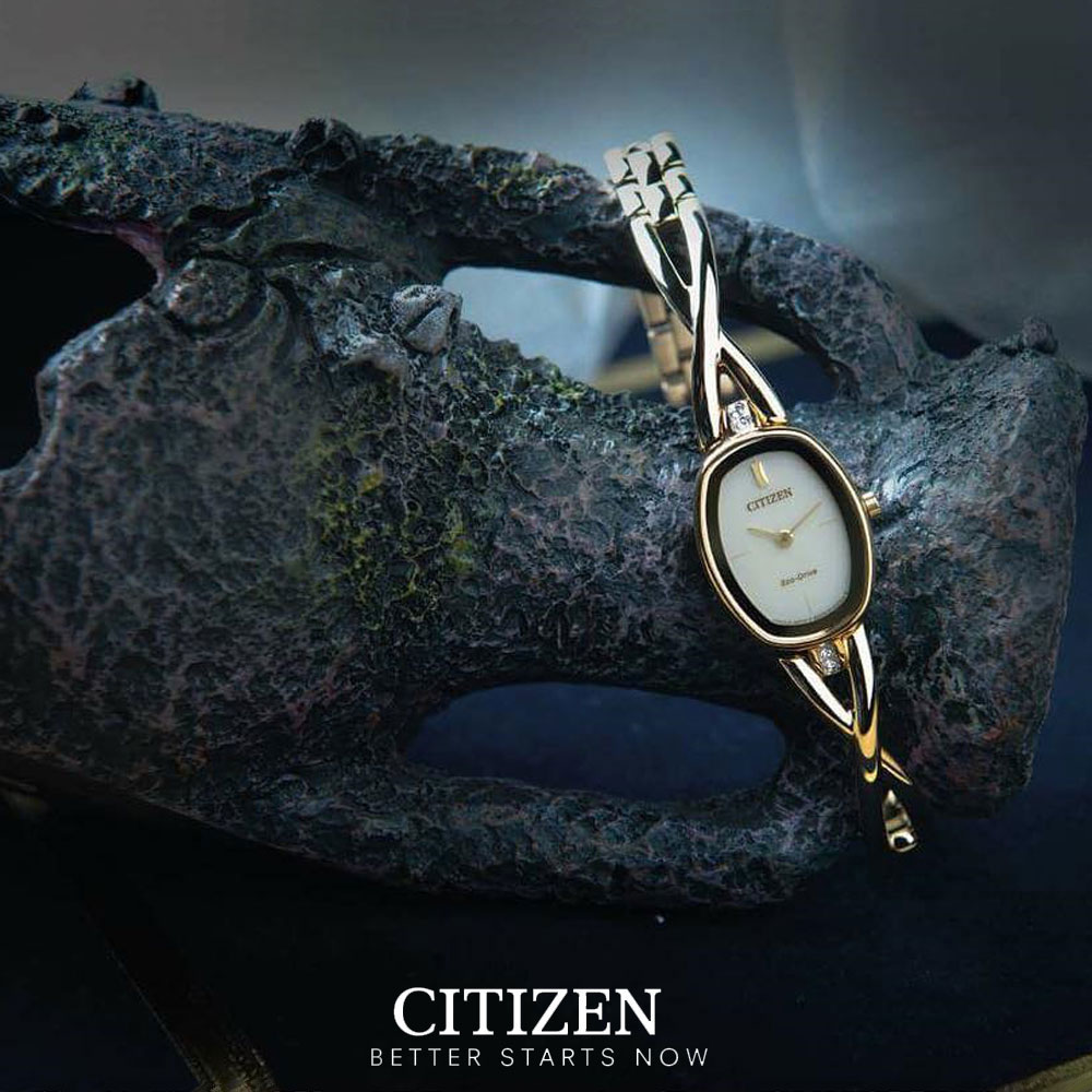 Đồng Hồ Nữ Citizen Đính Đá Swarovski Dây Thép Không Gỉ EX1412-82P - Mặt Vàng