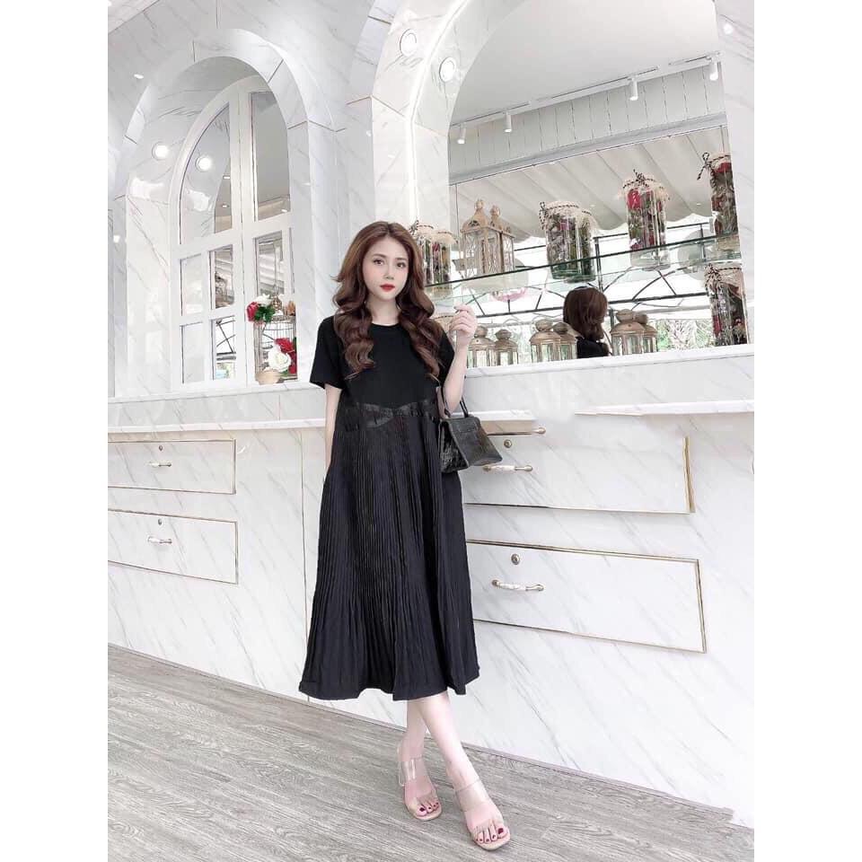 Váy bầu xinh thời trang dự tiệc dáng suông dài aidenshop freesize 48-75kg