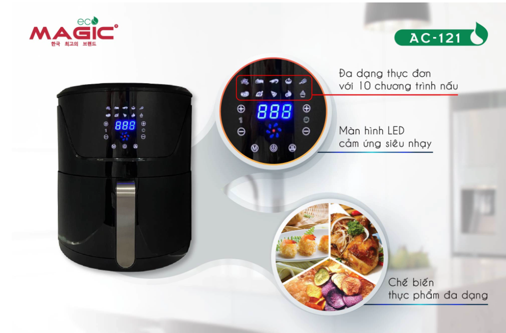 Nồi Chiên Không Dầu MAGIC ECO AC-121 Dung Tích 7L Công Suất 1800W - Hàng Chính Hãng