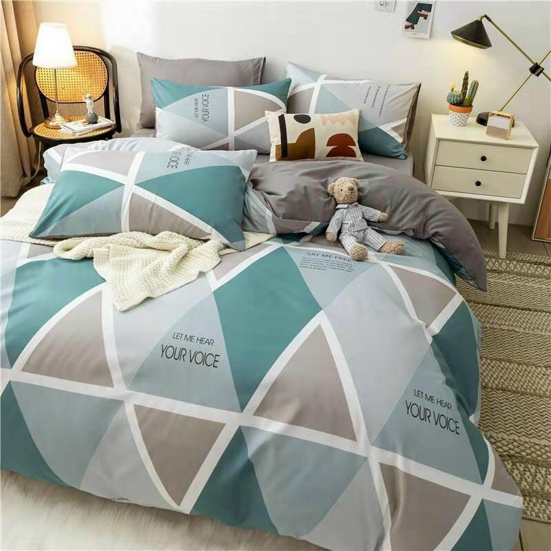 Bộ chăn ga Cotton Poly M2T bedding chăn ga Hàn Quốc kim cương xanh đủ size miễn phí bo chun