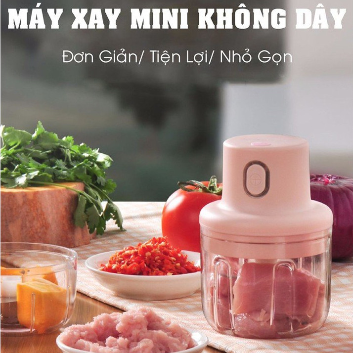 Máy xay mini cầm tay đa năng sạc pin dung tích 250ml  (1 máy 2 cối 100ml+250ml)