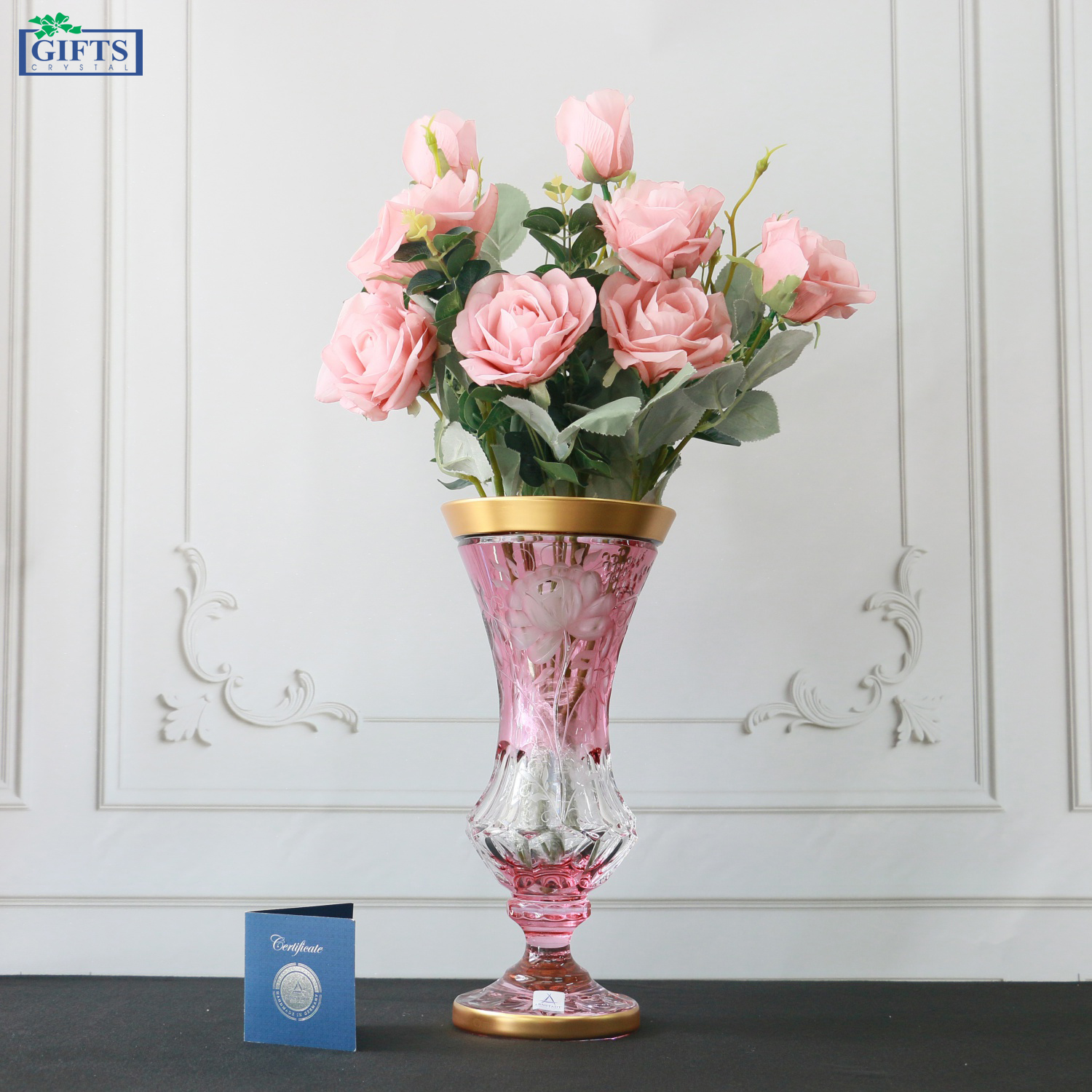 Bình Cắm hoa Primerose Gold Pha lê Màu - Mạ vàng Arnstadt Cao 34cm
